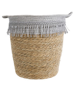 GloboStar® Artificial Garden SYROS 20571 Διακοσμητικό Πλεκτό Κασπώ Γλάστρα - Flower Pot Μπεζ με Γκρι Φ26 x Υ28cm 11 20571 4