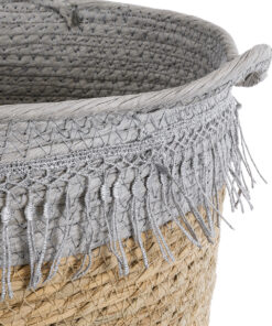GloboStar® Artificial Garden SYROS 20571 Διακοσμητικό Πλεκτό Κασπώ Γλάστρα - Flower Pot Μπεζ με Γκρι Φ26 x Υ28cm 12 20571 5