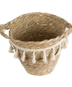Alternative view of GloboStar® Artificial Garden SANTORINI 20572 Διακοσμητικό Πλεκτό Κασπώ Γλάστρα - Flower Pot Μπεζ με Λευκό Φ17 x Υ16cm