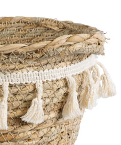 GloboStar® Artificial Garden SANTORINI 20572 Διακοσμητικό Πλεκτό Κασπώ Γλάστρα - Flower Pot Μπεζ με Λευκό Φ17 x Υ16cm 12 20572 5