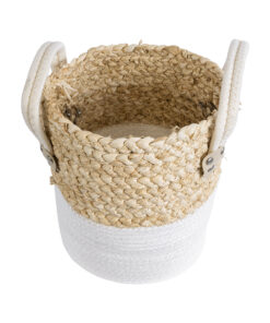 Alternative view of GloboStar® Artificial Garden NEVADA 20575 Διακοσμητικό Πλεκτό Κασπώ Γλάστρα - Flower Pot Μπεζ με Λευκό Φ23 x Υ23cm