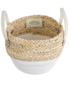 Alternative view of GloboStar® Artificial Garden SANTORINI 20576 Διακοσμητικό Πλεκτό Κασπώ Γλάστρα - Flower Pot Μπεζ με Λευκό Φ28 x Υ24cm