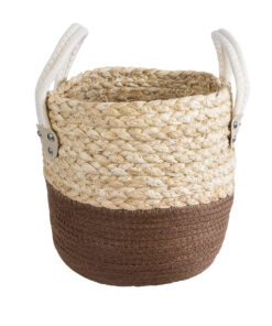 GloboStar® GloboStar® Artificial Garden CAROLINA 20578 Διακοσμητικό Πλεκτό Κασπώ Γλάστρα - Flower Pot Μπεζ με Καφέ και Λευκό Φ23 x Υ23cm