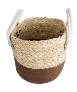 Alternative view of GloboStar® Artificial Garden CAROLINA 20578 Διακοσμητικό Πλεκτό Κασπώ Γλάστρα - Flower Pot Μπεζ με Καφέ και Λευκό Φ23 x Υ23cm