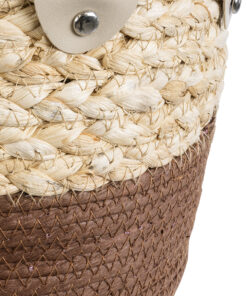 GloboStar® Artificial Garden CAROLINA 20578 Διακοσμητικό Πλεκτό Κασπώ Γλάστρα - Flower Pot Μπεζ με Καφέ και Λευκό Φ23 x Υ23cm 15 20578 6