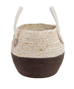 GloboStar® GloboStar® Artificial Garden CAROLINA 20579 Διακοσμητικό Πλεκτό Κασπώ Γλάστρα - Flower Pot Μπεζ με Καφέ και Λευκό Φ27 x Υ26cm