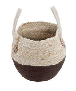 Alternative view of GloboStar® Artificial Garden CAROLINA 20579 Διακοσμητικό Πλεκτό Κασπώ Γλάστρα - Flower Pot Μπεζ με Καφέ και Λευκό Φ27 x Υ26cm