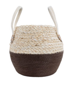 GloboStar® Artificial Garden CAROLINA 20579 Διακοσμητικό Πλεκτό Κασπώ Γλάστρα - Flower Pot Μπεζ με Καφέ και Λευκό Φ27 x Υ26cm 12 20579 4