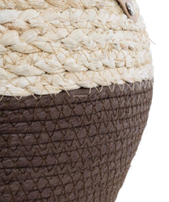 GloboStar® Artificial Garden CAROLINA 20579 Διακοσμητικό Πλεκτό Κασπώ Γλάστρα - Flower Pot Μπεζ με Καφέ και Λευκό Φ27 x Υ26cm 14 20579 6
