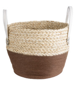 GloboStar® GloboStar® Artificial Garden CAROLINA 20580 Διακοσμητικό Πλεκτό Κασπώ Γλάστρα - Flower Pot Μπεζ με Καφέ και Λευκό Φ33 x Υ28cm