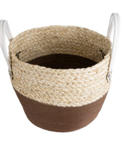 Alternative view of GloboStar® Artificial Garden CAROLINA 20580 Διακοσμητικό Πλεκτό Κασπώ Γλάστρα - Flower Pot Μπεζ με Καφέ και Λευκό Φ33 x Υ28cm