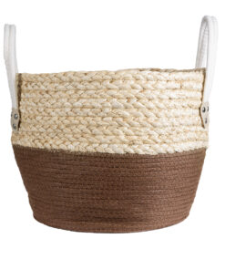 GloboStar® Artificial Garden CAROLINA 20580 Διακοσμητικό Πλεκτό Κασπώ Γλάστρα - Flower Pot Μπεζ με Καφέ και Λευκό Φ33 x Υ28cm 13 20580 4