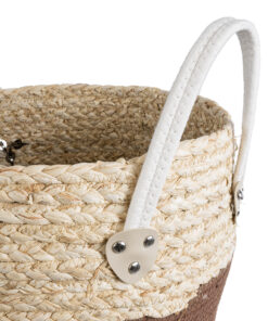 GloboStar® Artificial Garden CAROLINA 20580 Διακοσμητικό Πλεκτό Κασπώ Γλάστρα - Flower Pot Μπεζ με Καφέ και Λευκό Φ33 x Υ28cm 14 20580 5