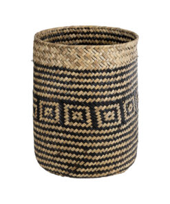 GloboStar® GloboStar® Artificial Garden INDIANA 20585 Διακοσμητικό Πλεκτό Καλάθι - Κασπώ Γλάστρα - Flower Pot Καφέ με Μαύρο Φ19.5 x Υ26cm