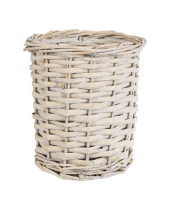 GloboStar® GloboStar® Artificial Garden DOMINGO 20591 Διακοσμητικό Πλεκτό Καλάθι - Κασπώ Γλάστρα - Flower Pot Λευκό με Μπεζ Φ16 x Υ18cm