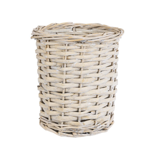 GloboStar® GloboStar® Artificial Garden DOMINGO 20591 Διακοσμητικό Πλεκτό Καλάθι - Κασπώ Γλάστρα - Flower Pot Λευκό με Μπεζ Φ16 x Υ18cm