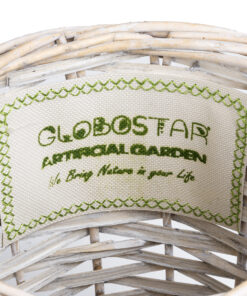 GloboStar® Artificial Garden DOMINGO 20591 Διακοσμητικό Πλεκτό Καλάθι - Κασπώ Γλάστρα - Flower Pot Λευκό με Μπεζ Φ16 x Υ18cm 14 20591 6