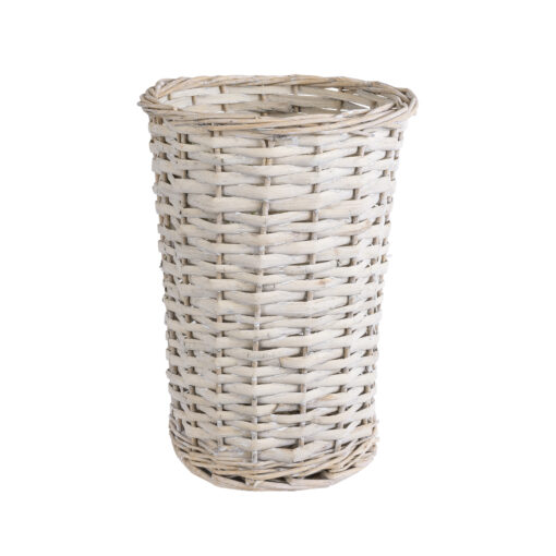 GloboStar® GloboStar® Artificial Garden DOMINGO 20593 Διακοσμητικό Πλεκτό Καλάθι - Κασπώ Γλάστρα - Flower Pot Λευκό με Μπεζ Φ21 x Υ30cm