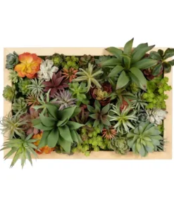 GloboStar® GloboStar® Artificial Garden VARIOUS PLANT 20642 Τεχνητό Διακοσμητικό Φυλλωσιάς σε Ξύλινο Πάνελ - Κάθετος Κήπος Μιξ Μ60 x Π40 x Υ20cm