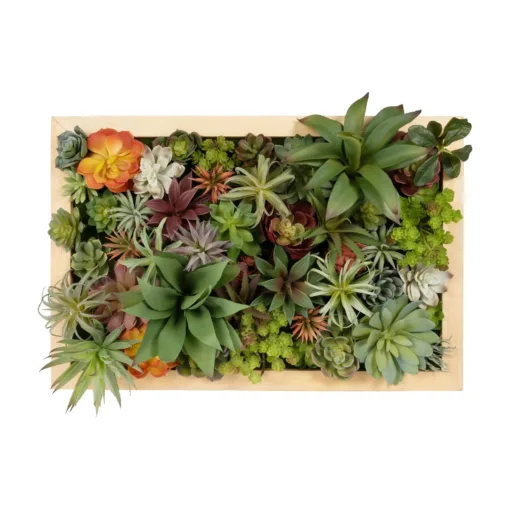GloboStar® GloboStar® Artificial Garden VARIOUS PLANT 20642 Τεχνητό Διακοσμητικό Φυλλωσιάς σε Ξύλινο Πάνελ - Κάθετος Κήπος Μιξ Μ60 x Π40 x Υ20cm