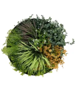 GloboStar® GloboStar® Artificial Garden VARIOUS PLANTS ROUND WALL DISC 20688 Τεχνητό Διακοσμητικό Στρογγυλό Πάνελ Φυλλωσιάς - Κάθετος Κήπος Μιξ Μ50 x Π50 x Υ23cm