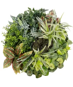 GloboStar® GloboStar® Artificial Garden VARIOUS PLANTS ROUND WALL DISC 20691 Τεχνητό Διακοσμητικό Στρογγυλό Πάνελ Φυλλωσιάς - Κάθετος Κήπος Μιξ Μ60 x Π60 x Υ20cm