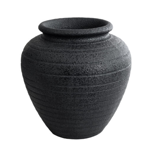 GloboStar® GloboStar® Artificial Garden OLYMPIA 20719 Επιδαπέδιο Πολυεστερικό Τσιμεντένιο Κασπώ Γλάστρα - Flower Pot Μαύρο Φ55 x Υ60cm