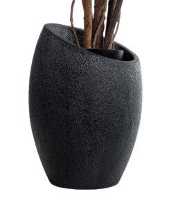 GloboStar® Artificial Garden MESTRE 20732 Επιδαπέδιο Πολυεστερικό Τσιμεντένιο Κασπώ Γλάστρα - Flower Pot Μαύρο Φ40 x Υ60cm 15 20732 5