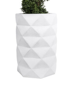 GloboStar® Artificial Garden VARENNA 20743 Επιδαπέδιο Πολυεστερικό Τσιμεντένιο Κασπώ Γλάστρα - Flower Pot Λευκό Φ40 x Υ60cm 15 20743 5