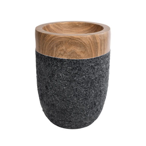 GloboStar® GloboStar® Artificial Garden BELLAGIO 20744 Επιδαπέδιο Πολυεστερικό Τσιμεντένιο Κασπώ Γλάστρα - Flower Pot Μαύρο με Καφέ Φ39 x Υ52cm