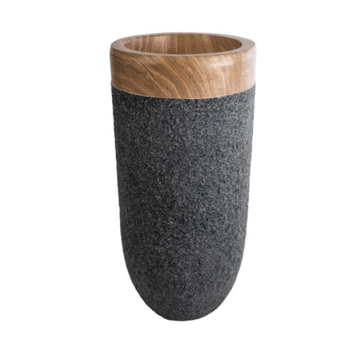 GloboStar® GloboStar® Artificial Garden BELLAGIO 20745 Επιδαπέδιο Πολυεστερικό Τσιμεντένιο Κασπώ Γλάστρα - Flower Pot Μαύρο με Καφέ Φ42 x Υ91cm