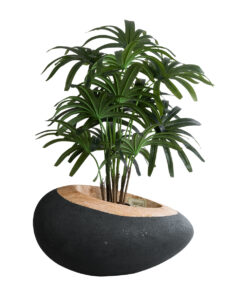 GloboStar® Artificial Garden RAVELLO 20746 Επιδαπέδιο Πολυεστερικό Τσιμεντένιο Κασπώ Γλάστρα - Flower Pot Μαύρο με Καφέ Μ82 x Π62 x Υ45cm 15 20746 6