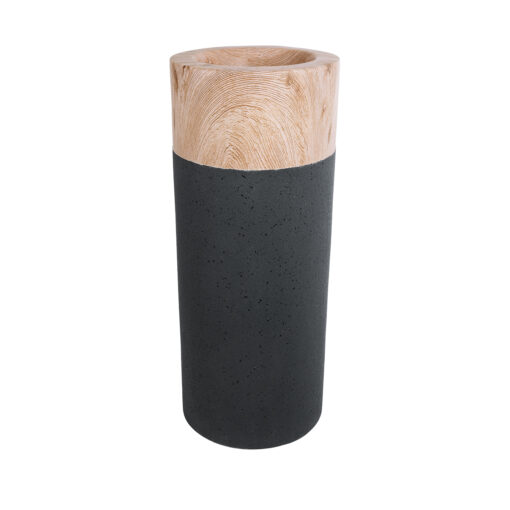 GloboStar® GloboStar® Artificial Garden BELLANO 20748 Επιδαπέδιο Πολυεστερικό Τσιμεντένιο Κασπώ Γλάστρα - Flower Pot Μαύρο με Καφέ Φ36 x Υ90cm