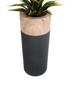 GloboStar® Artificial Garden BELLANO 20748 Επιδαπέδιο Πολυεστερικό Τσιμεντένιο Κασπώ Γλάστρα - Flower Pot Μαύρο με Καφέ Φ36 x Υ90cm 14 20748 4