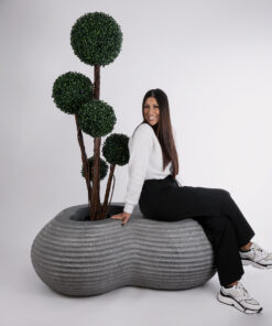 GloboStar® Artificial Garden FLORENCE 20751 Επιδαπέδιο Πολυεστερικό Τσιμεντένιο Κασπώ Γλάστρα - Flower Pot Γκρι Μ130 x Π90 x Υ48cm 21 20751 10