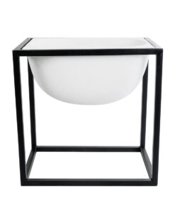 GloboStar® GloboStar® Artificial Garden FIORI 20754 Επιδαπέδιο Μεταλλικό Τσιμεντένιο Κασπώ Γλάστρα - Flower Pot Λευκό με Μαύρο Μ60 x Π40 x Υ60cm