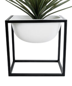 Alternative view of GloboStar® Artificial Garden FIORI 20754 Επιδαπέδιο Μεταλλικό Τσιμεντένιο Κασπώ Γλάστρα - Flower Pot Λευκό με Μαύρο Μ60 x Π40 x Υ60cm