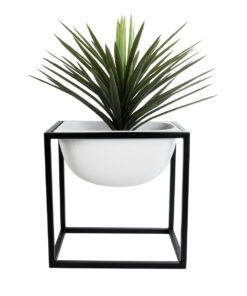 GloboStar® Artificial Garden FIORI 20754 Επιδαπέδιο Μεταλλικό Τσιμεντένιο Κασπώ Γλάστρα - Flower Pot Λευκό με Μαύρο Μ60 x Π40 x Υ60cm 15 20754 6