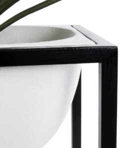 GloboStar® Artificial Garden FIORI 20754 Επιδαπέδιο Μεταλλικό Τσιμεντένιο Κασπώ Γλάστρα - Flower Pot Λευκό με Μαύρο Μ60 x Π40 x Υ60cm 16 20754 7