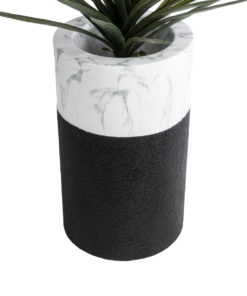 GloboStar® Artificial Garden ALMUDENA 20769 Επιδαπέδιο Πολυεστερικό Τσιμεντένιο Κασπώ Γλάστρα - Flower Pot Μαύρο με Λευκό Φ36 x Υ60cm 14 20769 4