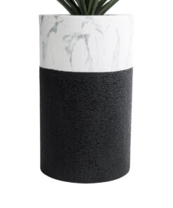 GloboStar® Artificial Garden ALMUDENA 20769 Επιδαπέδιο Πολυεστερικό Τσιμεντένιο Κασπώ Γλάστρα - Flower Pot Μαύρο με Λευκό Φ36 x Υ60cm 15 20769 5