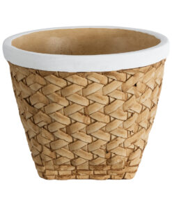 GloboStar® GloboStar® Artificial Garden NOTTING 20803 Διακοσμητικό Πολυεστερικό Τσιμεντένιο Κασπώ Γλάστρα - Flower Pot Μπεζ με Λευκό Φ20 x Υ16cm