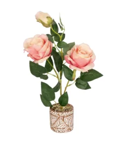 GloboStar® GloboStar® Artificial Garden PINK ROSE 20984 Διακοσμητικό Φυτό Ροζ Τριαντάφυλλα  Υ38cm