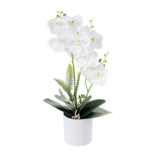 GloboStar® GloboStar® Artificial Garden WHITE ORCHID 21076 Διακοσμητικό Φυτό Λευκή Ορχιδέα Υ45cm