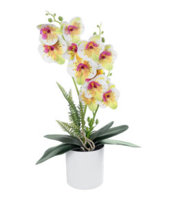 GloboStar® GloboStar® Artificial Garden WHITE - FUCHSIA ORCHID 21078 Διακοσμητικό Φυτό Λευκή - Φούξια Ορχιδέα Υ45cm