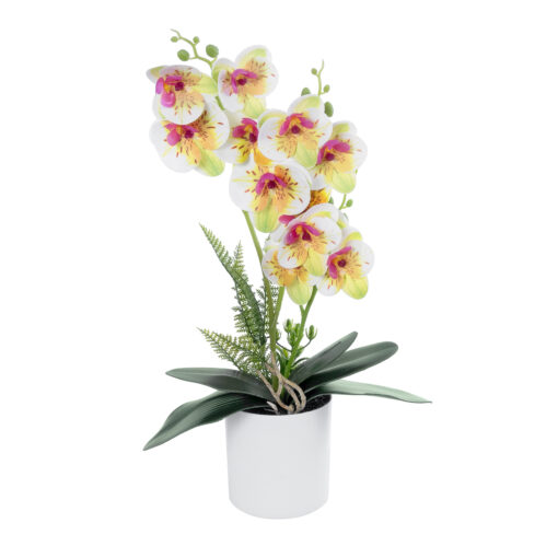 GloboStar® GloboStar® Artificial Garden WHITE - FUCHSIA ORCHID 21078 Διακοσμητικό Φυτό Λευκή - Φούξια Ορχιδέα Υ45cm