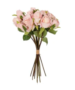 GloboStar® GloboStar® Artificial Garden PINK ROSE BOUQUET 21081 Τεχνητό Διακοσμητικό Μπουκέτο Τριαντάφυλλα Ροζ Y36cm