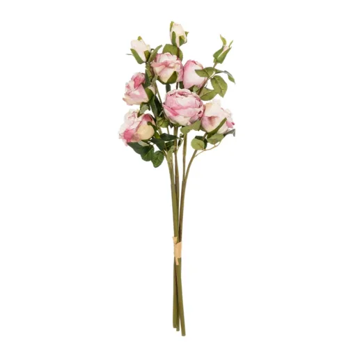GloboStar® GloboStar® Artificial Garden DUSTY PINK ROSE BOUQUET 21083 Τεχνητό Διακοσμητικό Μπουκέτο Τριαντάφυλλα Ανοιχτό Ροζ Y63cm