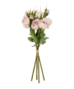 GloboStar® GloboStar® Artificial Garden DUSTY PINK ROSE BOUQUET 21084 Τεχνητό Διακοσμητικό Μπουκέτο Τριαντάφυλλα Ανοιχτό Ροζ Y44cm