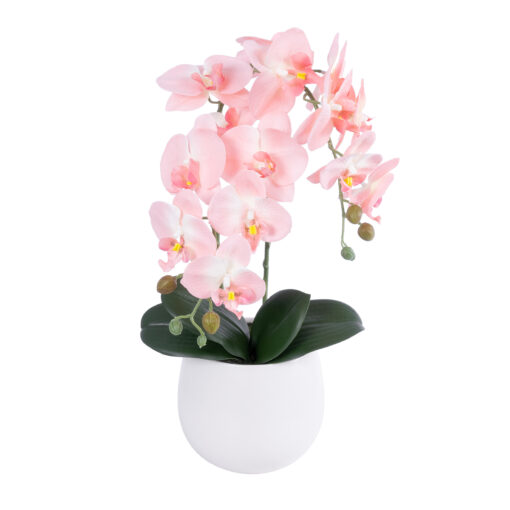 GloboStar® GloboStar® Artificial Garden SALMON ORCHID 21118 Διακοσμητικό Φυτό Ροζ-Πορτοκαλί Ορχιδέα Υ45cm